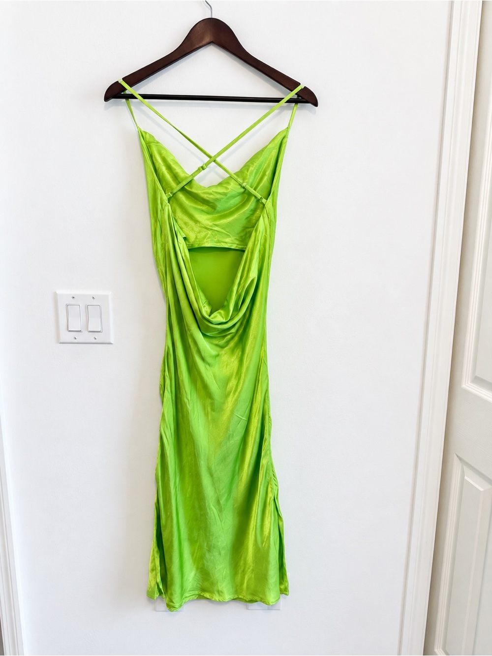 Rat & Boa Green Satin Midi Dress Sz M - Picture 6 of 8